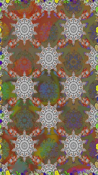 Nazik, sevimli çiçek arkaplanı. Çiçekli karalama şeklinde Raster çiçek deseni. Kahverengi ve gri renkte çiçekler.