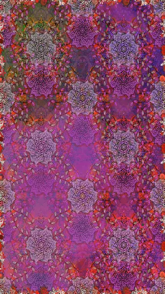 Çiçeksel mor ve kahverengi pürüzsüz desen. Raster çiçek izi. Klasik taslak çizimi.