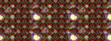 Renkli desenli eskiz deseni, kahverengi çiçekler ve dekoratif elementlerle. Eskiz geçmişi. Raster illüstrasyonu. Kumaş, tekstil, duvar kağıdı baskısı için. Antika retro tarzı.