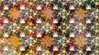 Taslak desenli, modaya uygun kumaş deseni. Raster illüstrasyonu. Düz Çiçek Elementleri Tasarımı. Renkli Bahar Teması eskiz kalıbı. Şirin çiçek elementleri..