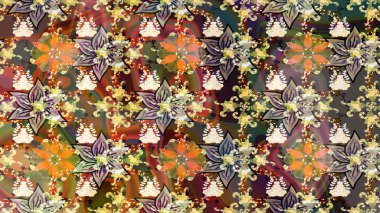 Taslak desenli, modaya uygun kumaş deseni. Raster illüstrasyonu. Düz Çiçek Elementleri Tasarımı. Renkli Bahar Teması eskiz kalıbı. Şirin çiçek elementleri..