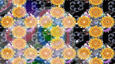 Raster Çiçek İllüstrasyonu 'nun şirin tekstili. Bej renkli etnik çiçeklerle zarif bir eskiz deseni.