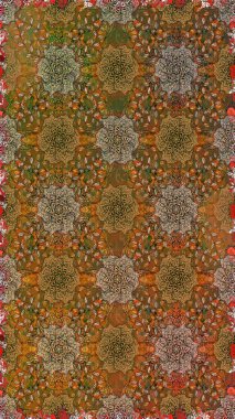 Renkli Yaz Temalı Kusursuz Arkaplan. Düz Çiçek Elementleri Tasarımı. Raster illüstrasyonunda kusursuz çiçek deseni. Kahverengi ve bej renkli çiçekler.