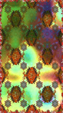 Elle çizilmiş çiçek deseni (fayans). Şirin çiçekli, desensiz, yeşil ve kahverengi renkli. Tekstil için suluboya desensiz.