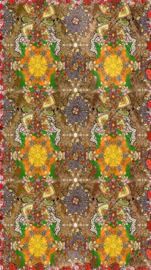 Düz Çiçek Elementleri Tasarımı. Kahverengi renkli çiçekler. Renkli Bahar Teması eskiz kalıbı. Çiçekle çizim deseni.