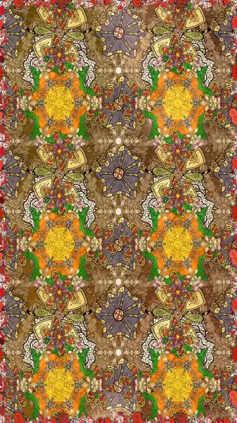 Düz Çiçek Elementleri Tasarımı. Kahverengi renkli çiçekler. Renkli Bahar Teması eskiz kalıbı. Çiçekle çizim deseni.