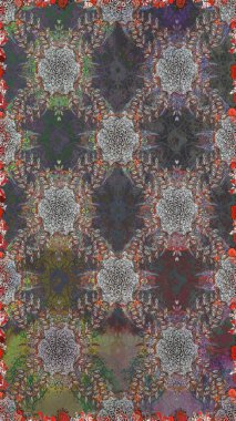 Raster illüstrasyonu. Gri ve kahverengi renklerde bahar çiçekleri. Raster çiçek desenli ve çiçekli..