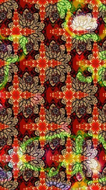 Raster illüstrasyonu. Moda baskısı, albüm, ambalaj kağıdı ve duvar kağıdı için zarif dekoratif süslemeler. Kırmızı renkte sevimli çiçekler. Küçük çiçekli basit bir çiçek çizimi..