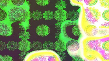 Raster illüstrasyonundaki çiçek desenli çizim. Suluboya tarzında yeşil renkte çiçekler.