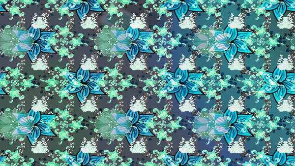 Çizim çiçek deseni duvar kâğıdı olarak kullanılabilir. Mavi renkli çiçekler. Raster illüstrasyonu.