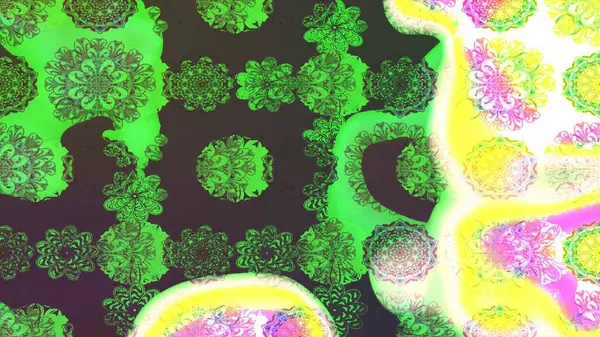 Raster illüstrasyonundaki çiçek desenli çizim. Suluboya tarzında yeşil renkte çiçekler.