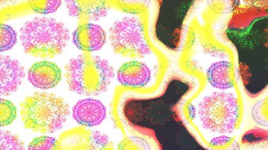 Raster illüstrasyonu. El çizimi çiçekli soyut çizim kalıbı. Sarı renkte çiçekler.