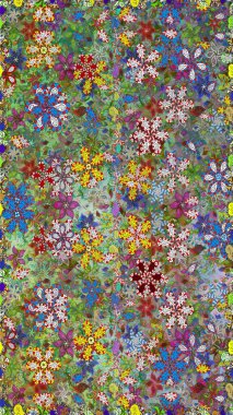 Renkli Yaz Temalı Kusursuz Arkaplan. Yazdır. Düz Çiçek Elementleri Tasarımı. Raster çiçekli arka plan. Güzel kumaş deseni. Sevimli, pürüzsüz desen.