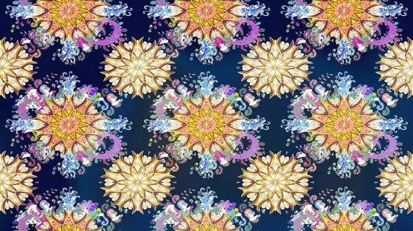 Düz Çiçek Elementleri Tasarımı. Kusursuz Renksiz Bahar Temalı Kusursuz Arkaplan. Sevimli çiçek raster deseni. Mavi ve nötr renkte çiçekler.