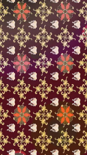 Raster illüstrasyonu. Küçük çiçekteki sevimli çiçek deseni. Mor ve kahverengi renkte çiçekler.