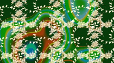 Düz Çiçek Elementleri Tasarım Raster illüstrasyonu. Çiçekli çiçek deseni, suluboya. Yeşil renkli çiçekler. Renkli Bahar Teması Eskiz Şablonu.