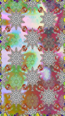 Gri ve nötr renkte çiçekler. Raster Illustrasyon 'da moda olmayan çiçek deseni. Renkli Yaz Temalı Kusursuz Arkaplan. Düz Çiçek Elementleri Tasarımı.