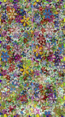 Renkli grunge soyut arka planda Cologray ve nötr çiçeklerle gelişir. Parmak izi, kumaş, duvar kâğıdı, tekstil için raster dokusu. İşlemeli çiçek desenli..