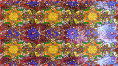 Tomurcukları papatya çiçekleri olan sevimli bir çiçek deseni. Eskiz geçmişi. Raster illüstrasyonu. Kumaş, tekstil, duvar kağıdı baskısı için. Eski usul. Miles Fleur, dandik süs.