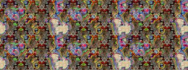 Modern çiçek arkaplanı. Moda baskıları için zarif bir şablon. Rengarenk çiçekleri ve doğal renklerde yaprakları olan harika bir çiçek deseni. Halk stili.