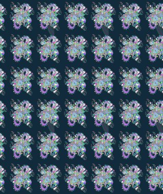 Mavi renkli çiçekler. Raster illüstrasyonunda çiçek deseni çizimi.