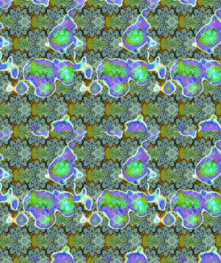 Raster illüstrasyonundaki çiçek desenli çizim. Yeşil renkte çiçekler.