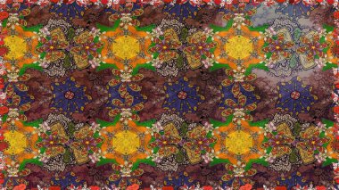 Çiçekli karalama şeklinde Raster çiçek deseni. Kahverengi renklerde bahar çiçekleri. Raster illüstrasyonu.