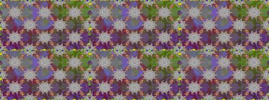 Raster Illustrasyon 'da moda olmayan çiçek deseni. Renkli Yaz Temalı Kusursuz Arkaplan. Gri ve kahverengi renkli çiçekler. Düz Çiçek Elementleri Tasarımı.