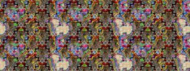 Modern çiçek arkaplanı. Moda baskıları için zarif bir şablon. Rengarenk çiçekleri ve doğal renklerde yaprakları olan harika bir çiçek deseni. Halk stili.