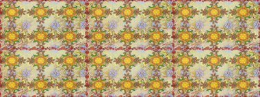 Düz Çiçek Elementleri Tasarımı. Tarafsız renklerde zarif çiçek buketi suluboya. Renkli Bahar Temalı Kusursuz Arkaplan. Raster illüstrasyonu.