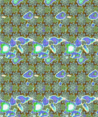 Çok yeşil zarif küçük çiçekler ve yeşil renkli komik böcekler, raster desen, illüstrasyon.