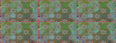 Çok yeşil ve kahverengi zarif küçük çiçekler ve yeşil ve kahverengi renkli komik böcekler, raster desen, illüstrasyon.