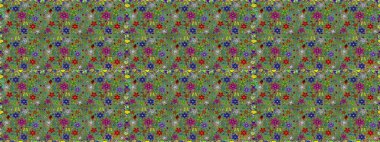 Çiçeksiz desenli arka plan. Yeşil ve kahverengi renkli çiçekler. Tişört baskısı için çiçek boyama rasteriName.