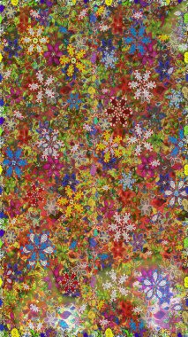 Renkli Yaz Temalı Kusursuz Arkaplan. Güzel kumaş deseni. Raster Illustrasyon 'da moda olmayan çiçek deseni. Düz Çiçek Elementleri Tasarımı.