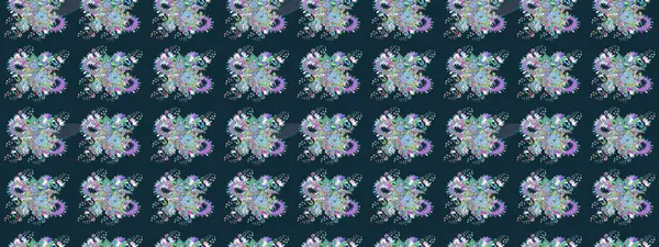 Mavi renkli çiçekler. Raster illüstrasyonunda çiçek deseni çizimi.