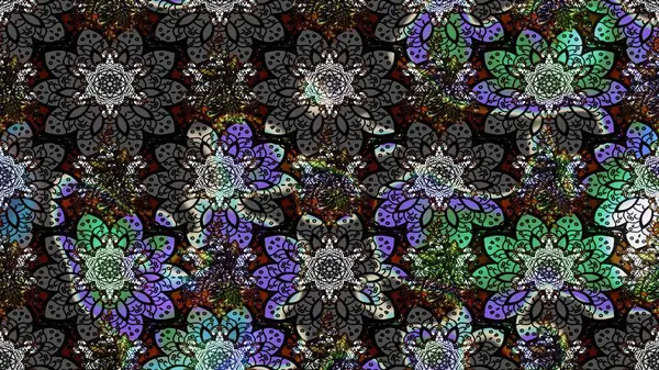 Siyah kıvırcık çiçekler siyah renkte şekillenir. Klasik çiçek tasarımı elementleri. Raster illüstrasyonu.