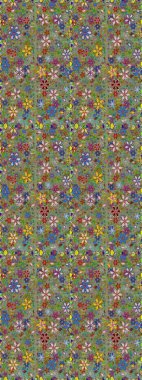 Çiçeklerle suluboya desenli çiçek deseni. Yeşil ve nötr renklerde Asya tekstil tarzında. Raster illüstrasyonu.