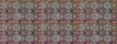 Raster illüstrasyonunda kusursuz çiçek deseni. Gri ve kahverengi renkli çiçekler. Renkli Bahar Temalı Kusursuz Arkaplan. Düz Çiçek Elementleri Tasarımı.