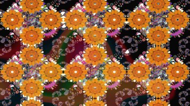 Çiçekli karalama şeklinde Raster çiçek deseni. Turuncu renkli çiçekler. Nazikçe, güzel çiçek arkaplanı..