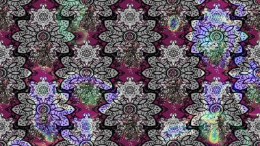 Halk tarzı. Modern çiçek arkaplanı. Moda baskıları için zarif bir şablon. Parlak renkli çiçekleri ve gri yaprakları olan muhteşem bir çiçek deseni..