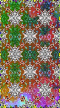 Çiçek ve yapraklı çiçek deseni. Raster illüstrasyonu. Küçük çiçekli şirin desen.