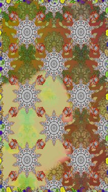 Çiçekli karalama şeklinde Raster çiçek deseni. Yumuşak, yaz çiçekli arka plan. Kahverengi ve nötr renkte çiçekler.