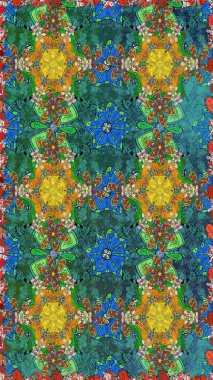 Şirin çiçekli kusursuz desen ve yeşil renkli yapraklar, suluboya çiçek deseni, duvar kağıdı, kart ya da kumaş için fayanslı. Raster illüstrasyonu.