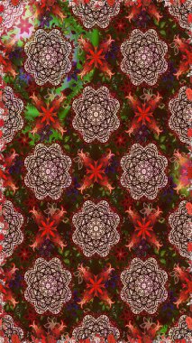 Raster deseni. Küçük çiçekteki sevimli çiçek deseni. Raster illüstrasyonu. Nazikçe, yaz çiçekleri kahverengi ve kırmızı renklerde.