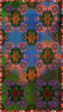 Düz Çiçek Elementleri Tasarımı. Renkli Bahar Temalı Kusursuz Arkaplan. Yeşil ve kahverengi renkli çiçekler. Raster illüstrasyonunda kusursuz çiçek deseni.