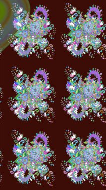 Tropik çiçek desenleri. Kahverengi renkli çiçekler. Raster illüstrasyonu.