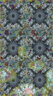 Raster illüstrasyonu. Çiçeklerle suluboya desenli çiçek deseni. Gri renkli güzel tekstil.