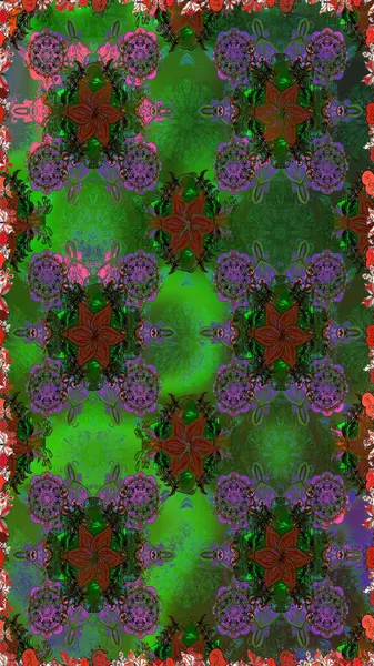 Manzaralı çiçek deseni. Çiçek kompozisyonu, el boyası, hassas şablon. Üst manzara, yumuşak yeşil ve kahverengi renkli. Sevgililer günü ve tebrik kartı konsepti için şık bir davet.