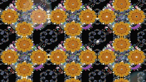 Siyah renkli çiçekler. Raster illüstrasyonundaki çiçek desenli çizim. Renkli Yaz Temalı eskiz kalıbı. Düz Çiçek Elementleri Tasarımı.