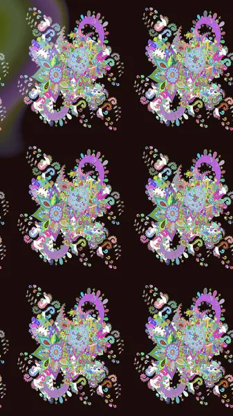 Gri renklerde. Raster illüstrasyonundaki çiçek desenli çizim. Güzel kumaş deseni. Raster illüstrasyonu.